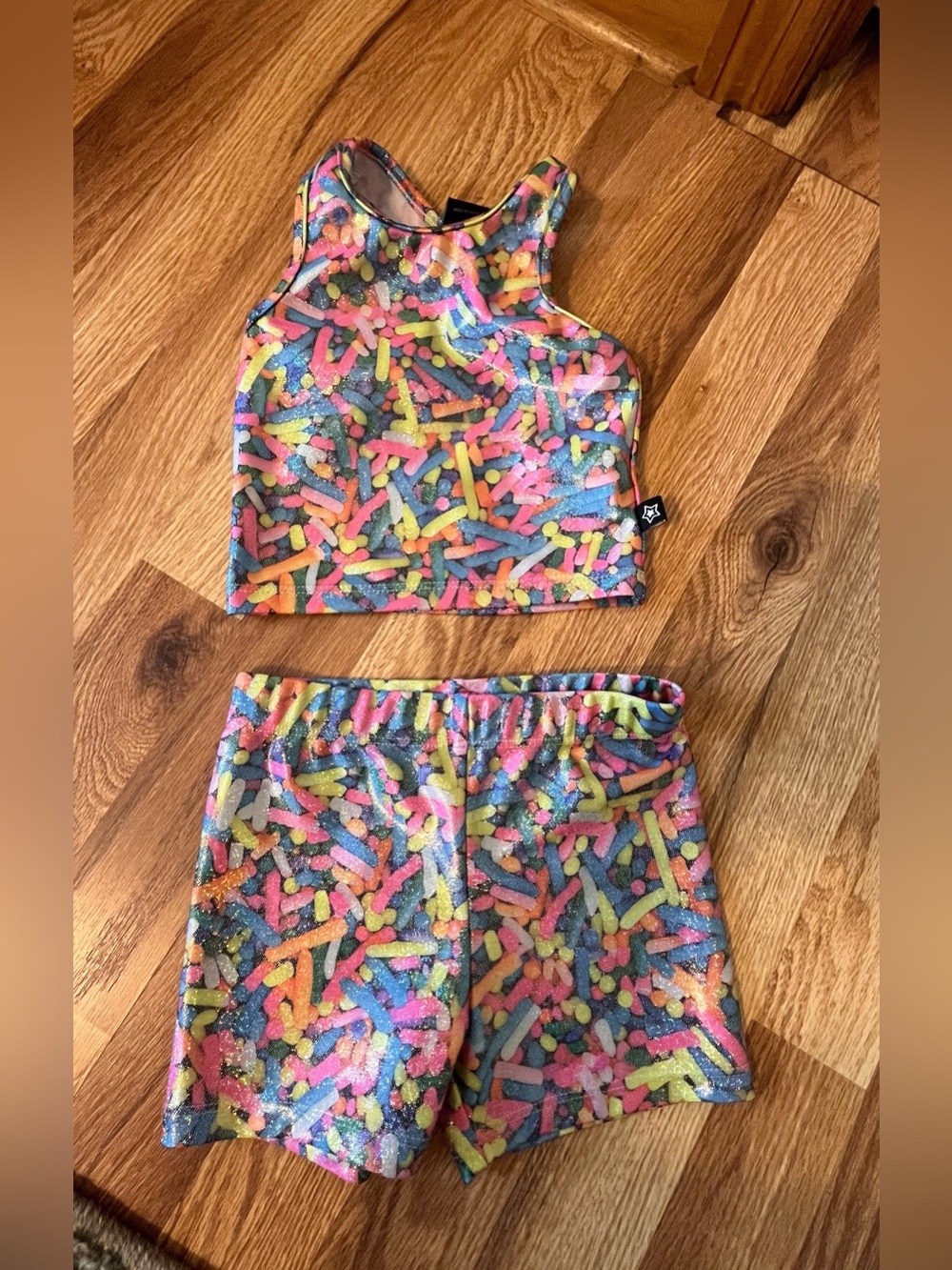 Pixie Lane High Shine Cropped Racerback Tank & Tumble Shorts Rainbow Sprinkles 4